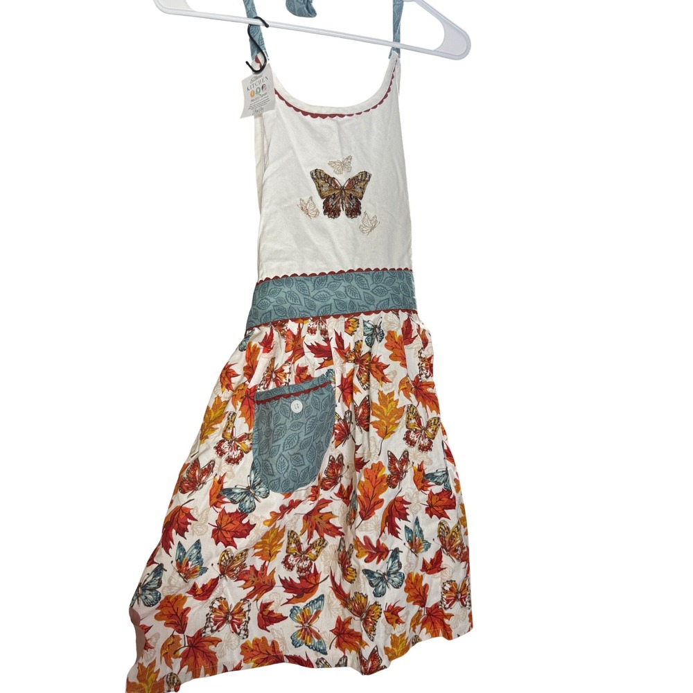 Kay Dee Designs Autumn Days Hostess Apron Butterfly Fall Leaves Cotton H6821 NWT